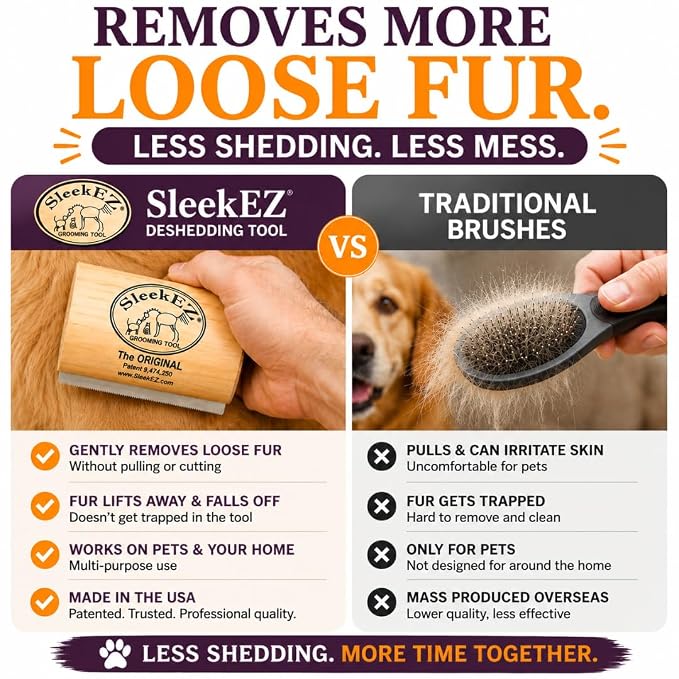 SleekEZ Dog Brush for Shedding | Patented Deshedding Dog Brush | Pet Hair Remover for Short, Medium & Long Coats | Made in USA | 5 Inch