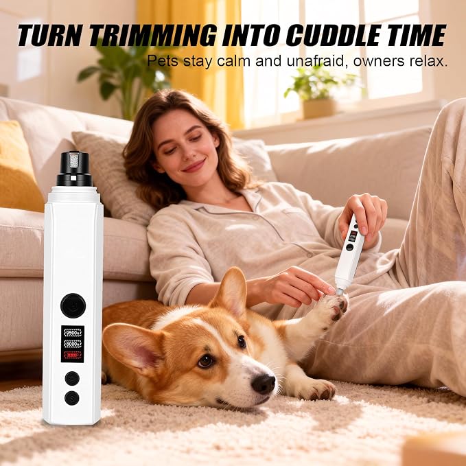 Quiet Dog Nail Grinder,2026 New Updated Quiet Electric 2-Speed Professional Pet Nail Grinder with Quick Sensor, Rechargeable Painless Trimmer for Large to Small Dogs & Cats, LED Light & Guard