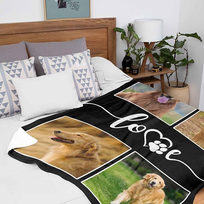 InterestPrint Custom Memorial Blanket for Dog, Dog Paws Love Blanket Customized Loss of Pet Dog Photo Fleece Throw Blankets Warm Bereavement Gift for Dog Mom 30X40 Inch