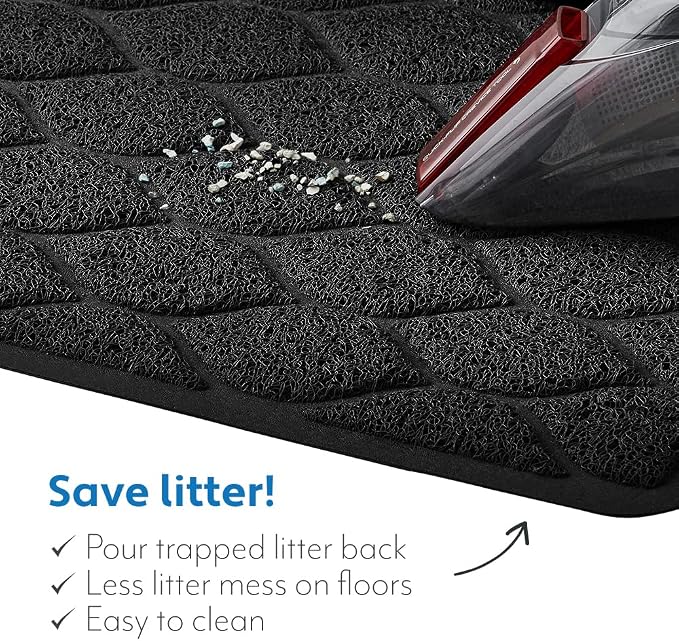 MIGHTY MONKEY Waterproof BPA Free Cat Litter Box Trapping Mat, Easy Clean Floors, Textured Backing, Soft on Sensitive Kitty Paws, Cats Accessories, Less Waste, Stays in Place, 24x17, Black