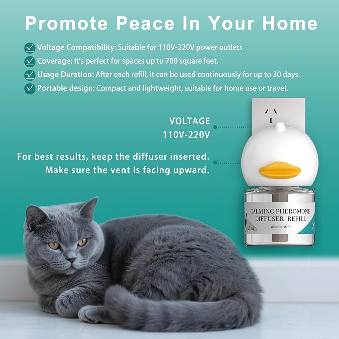 Cat Pheromones Calming Diffuser, Premium Pheromone Diffuser for Cats - Cat Pheromones Diffuser - Cat Calming Diffuser - Cat Calming Pheromone Diffuser (2 diffusers+ 4 Refills)