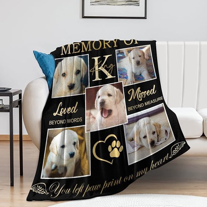 Artsadd Custom Memorial Blanket for Pet Loss | Personalized Dog Cat Photo Blanket | 60"x80" White Fleece Throw Blanket