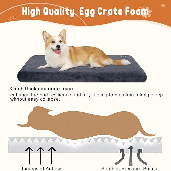EMPSIGN Dog Bed Mat Crate Pad Mattress, Ultra Soft Pet Kennel, Grey, M | Reversible(Cool & Warm), Waterproof Linings, Removable Machine Washable Cover, for 30" Dog Crate, Firm Support