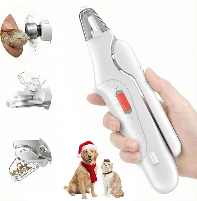 2-in-1 Dog & Cat Nail Clippers and Grinder with Catcher & 2 LED Lights | Stainless Steel Blade, Safety Guard, Type-C Rechargeable Low-Noise Grinder for Small, Medium & Large Pets