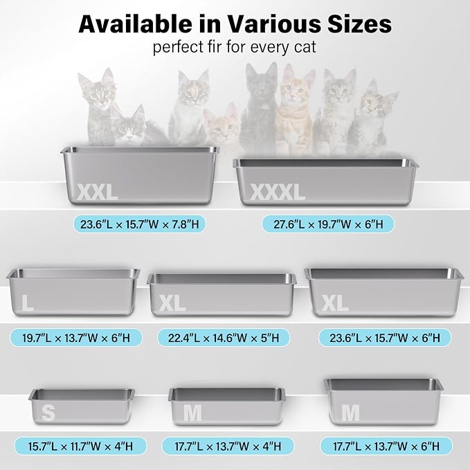 Stainless Steel Litter Box XL, 23.6" X 15.7" X 6" Steel Litter Box,Extra Large Metal Litterbox for Big Cat, Multiple Cats,Non Stick and No Smell, Easy Cleaning