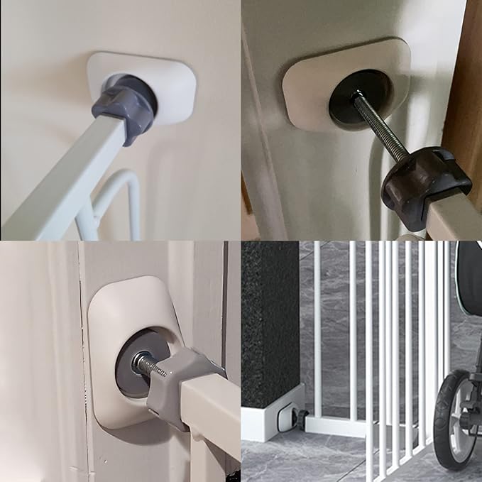 Baby Gate Extender Extention-4 Pack M8 (8MM) Baby and Pet Safety Stair Gate Threaded Spindle Rods Replacement Parts Bundle with Wall Protector (Round-White-4 Pack)