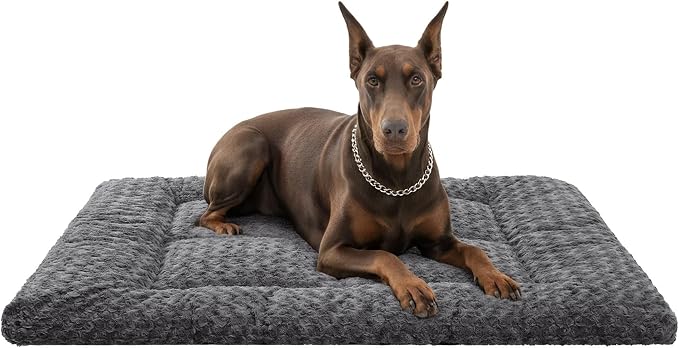 Exsnugy Washable Dog Bed Mat Large Size Fluffy Pet Crate Pad 53x36 XXL | Non-Slip Bottom Kennel Beds Ultra Soft Comfy Sleeping Mattress for Large Medium Small Dogs Gray