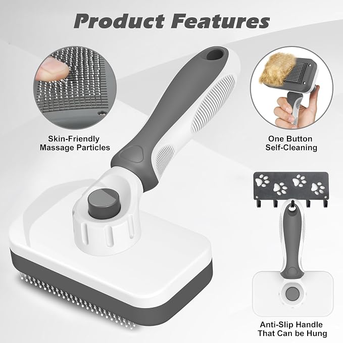 3PCS Cat Grooming Supplies, Cat Brush & Nail Clipper/Trimmer & Flea Comb for Shedding Indoor Cats Essentials Stuff Accessories (Grey)