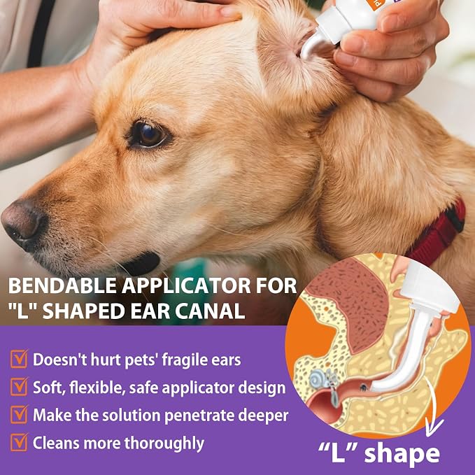 Pjordo Pet Ear Cleaner for Dog & Cat, Natural Formula - Aloe & Witch Hazel | Pet Ear Wash for Soothing Ear Itching & Deodorize, Ear Finger Wipes for Removing Ear Wax & Dirt, Suitable for Ear Daily Care
