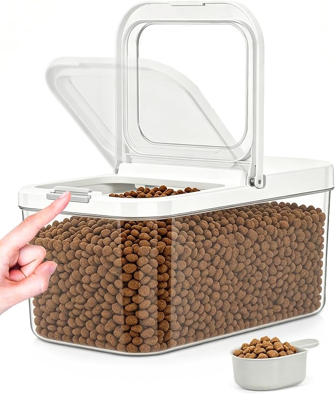 TBMax Pet Dog Cat Food Storage Container 6 Lbs with Airtight Flip-up Lid | One-press Open Lid for Easy Access & Scoop, Airtight Bin Ideal for Pet Food Treat, Small Animal Food Storage, Space-Saving