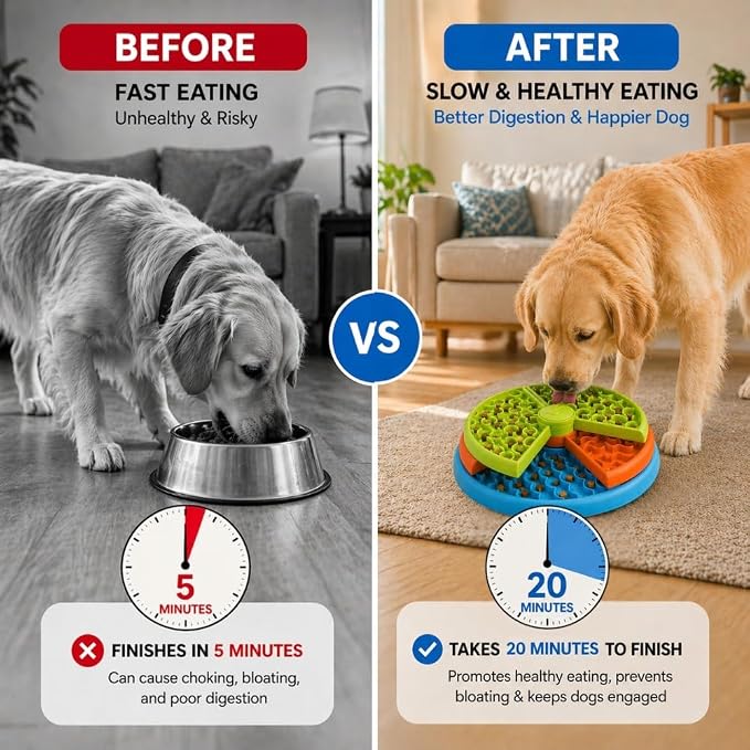 3-Level Slow Feeder Dog Bowls - Non-Slip Interactive Dog Puzzle Toy