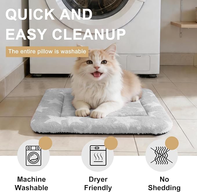 Dog Bed Mat – Soft & Comfortable Dog Kennel Pad for Crate – Durable Crate Bed & Mat for Dogs & Cats – Ideal for Crate, Kennel, and Home Use (Big&Little Stars Grey, XS(18"*14"*1.5"))