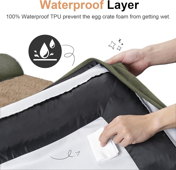 NANUYA Orthopedic Dog Bed for Jumbo Dogs, 53 x 42 Inch, Dark Green | Egg crate foam for joint support, 3-sided bolster pet sofa, waterproof lining, washable cover, and non-skid base