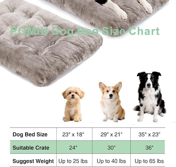 POMIU 2-Pack Dog Bed, Washable Deluxe Plush Crate Beds with Anti-Slip | Machine Washable Kennel Pad Sleeping Mat for Large, Medium and Small Dogs
