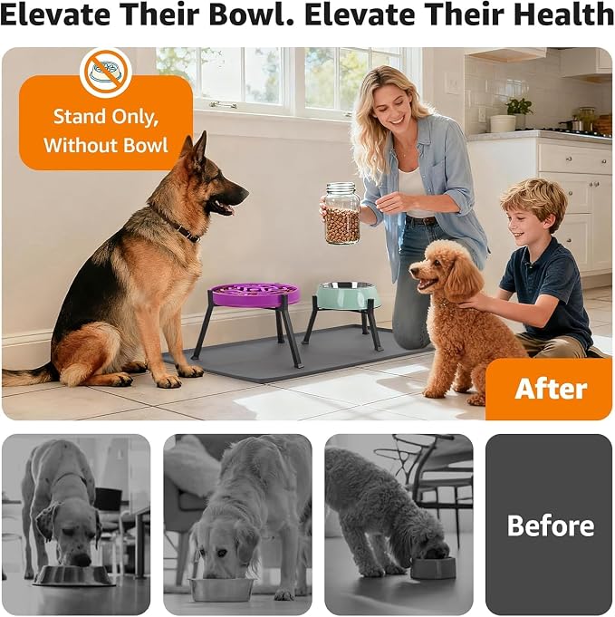 LOOBANI Elevated Dog Bowl Stand Adjustable 8.2"-11" Width for Large Seniors | for Senior & Arthritic Dogs, Reduces Neck Strain, Non-Slip Rubber Feet, Rust-Proof Stand, Easy Clean