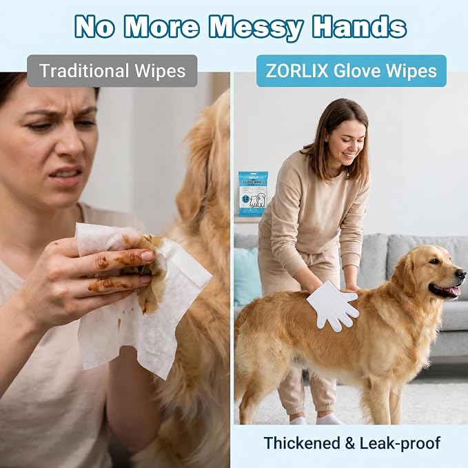 36Pcs Hypoallergenic Pet Glove Wipes for Dogs & Cats | Deodorize & Hydrate Fur Grooming Gloves for Paws, Face, Ears & Butt, Daily Care Between Baths & Travel