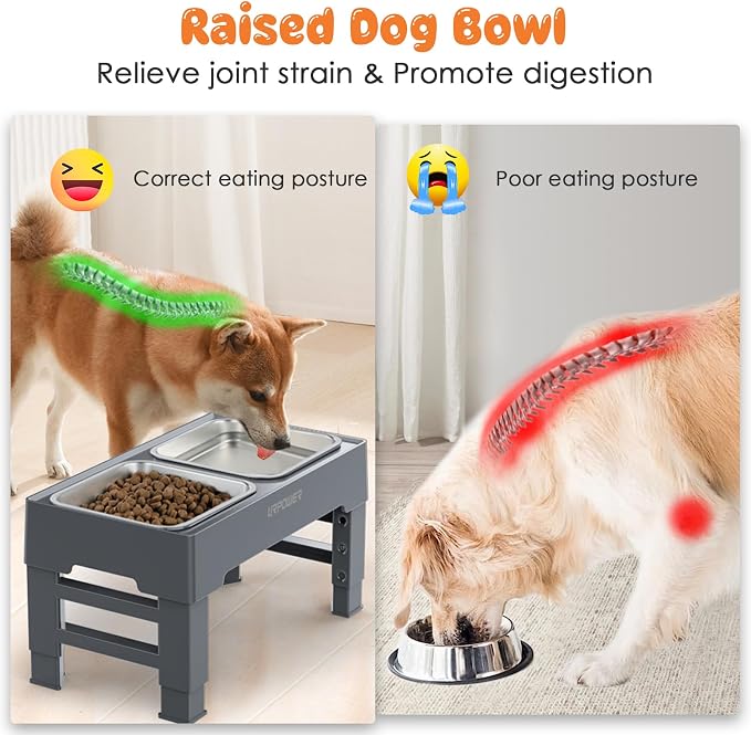 URPOWER Raised Dog Bowls 4 Height Adjustable Elevated Bowl Stand | Stainless Steel Water Bowl Non-Slip Dog Food Bowls Stand for Small Medium Large Dogs and Pets