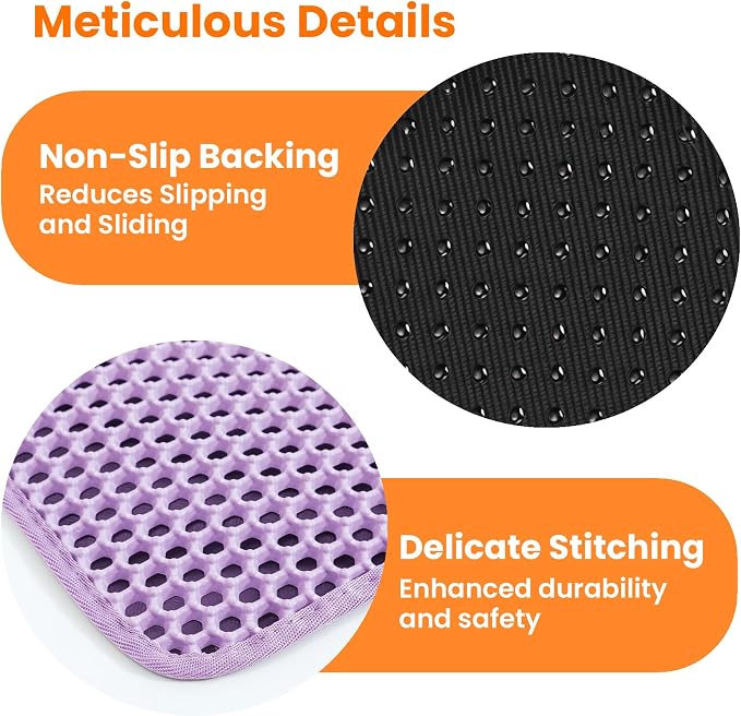Small Cat Litter Mat, Double Layer Honeycomb Litter Box Mat | 20x14”, Reduces Litter Tracking, Waterproof, Non-Slip, Soft on Paws, Scratch Resistant, Easy to Clean, Purple