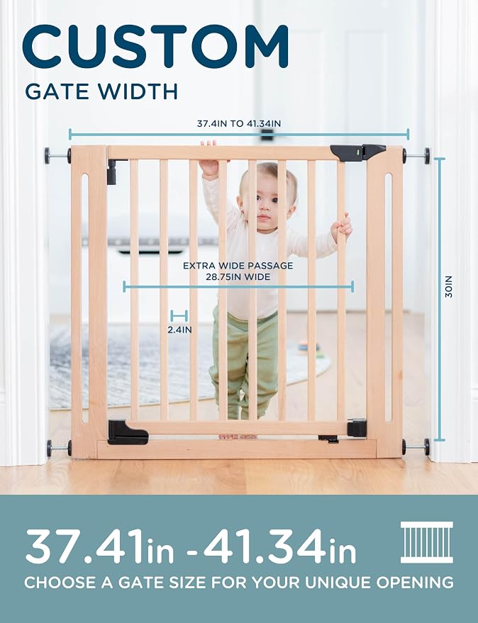 Baby Delight SizeWise™ Wood Pressure Mounted Safety Gate 37.4"-41.34" | Extra-Wide Passage | Auto-Close Two-Way Opening | Easy Installation | PEFC Certified Beech Wood (28.7" Passage)