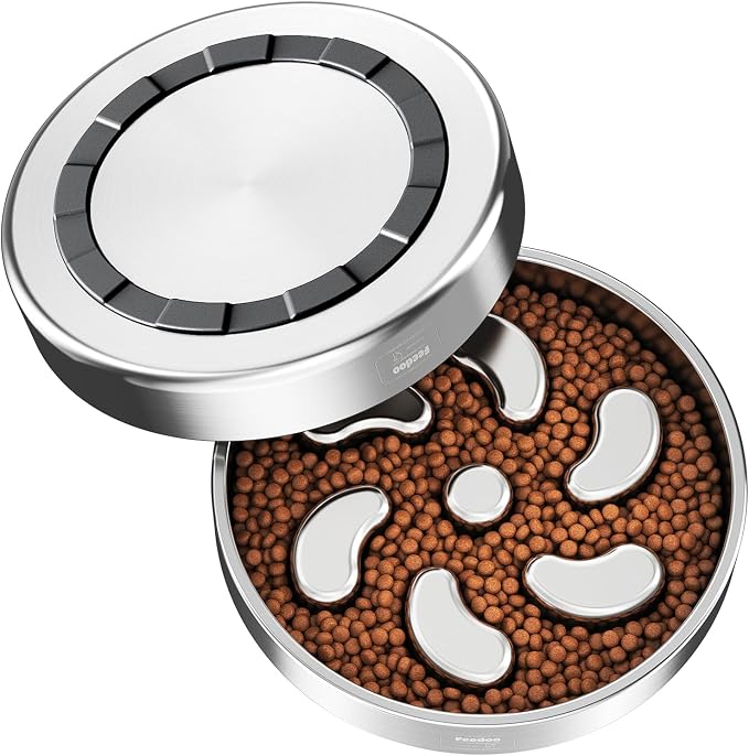 Slow Feeder Dog Bowl-3Cups for Large Breeds, Double Wall Food-Grade Stainless Steel, Heavy Duty with Non-Slip Rubber Base, Puzzle Maze Bowl to Slow Down Eating