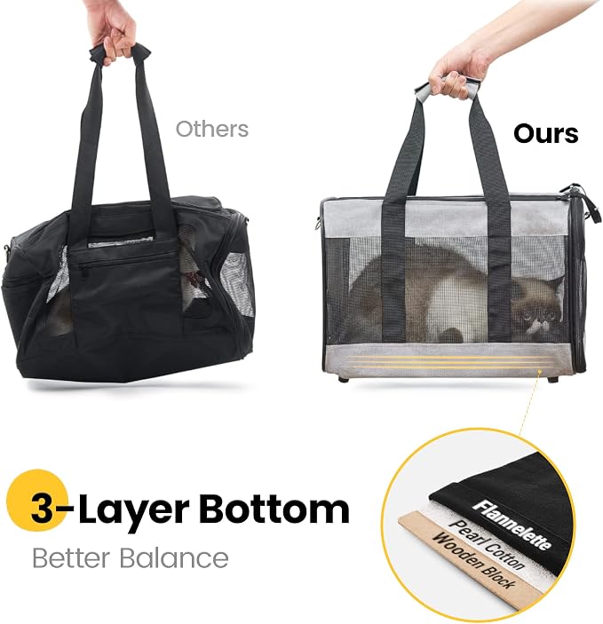 Conlun Cat Carrier Airline Approved, Soft-Sided Dog Carrier with Inner Safety Leash, Pet Transport Carrier for Small-Medium Cats Puppies up to 15 Lbs, Collapsible Travel Kitten Carrier Bag -Gray M