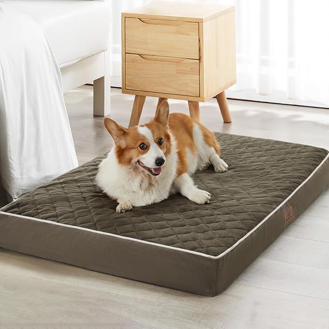 WNPETHOME Orthopedic XXL Dog Beds for Large Senior Dog Bed Comfy Sleeping | XXL Washable Waterproof Dogs Bed with Removable Cover, Multi-Needle Quilting Dogs Crate Bed for Relax , Dark Green 47x29 Inch