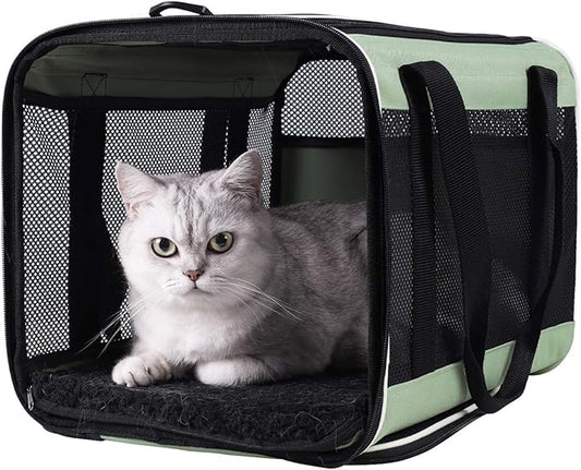 Easy Load Pet Carrier for Large, Medium Cats, 2 Cats and Small Dogs with Comfy Bed. Easy to Get Cat in, Escape Proof, Easy Storage, Washable, Safe and Comfortable for Vet Visit and Car Ride