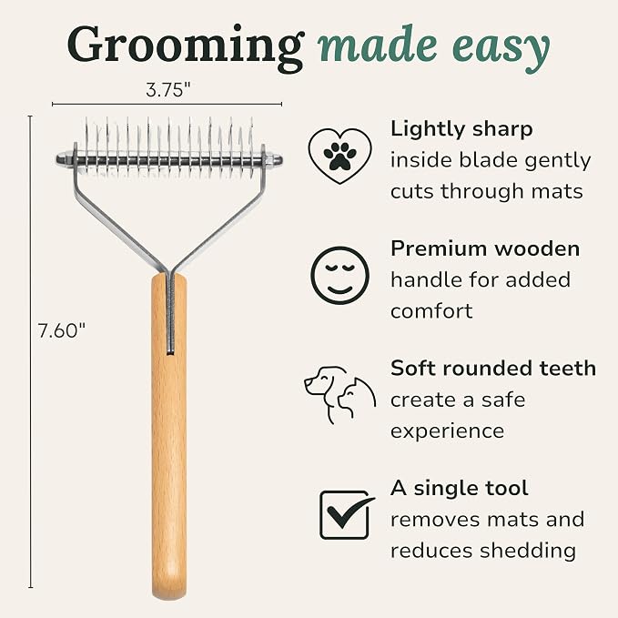 Dematting Comb for Cats and Dogs, Deshedding Tool and Undercoat Rake | Double-Sided Deshedding Tool Gently Detangles Matted Fur and Removes Loose Undercoat for Easier Grooming