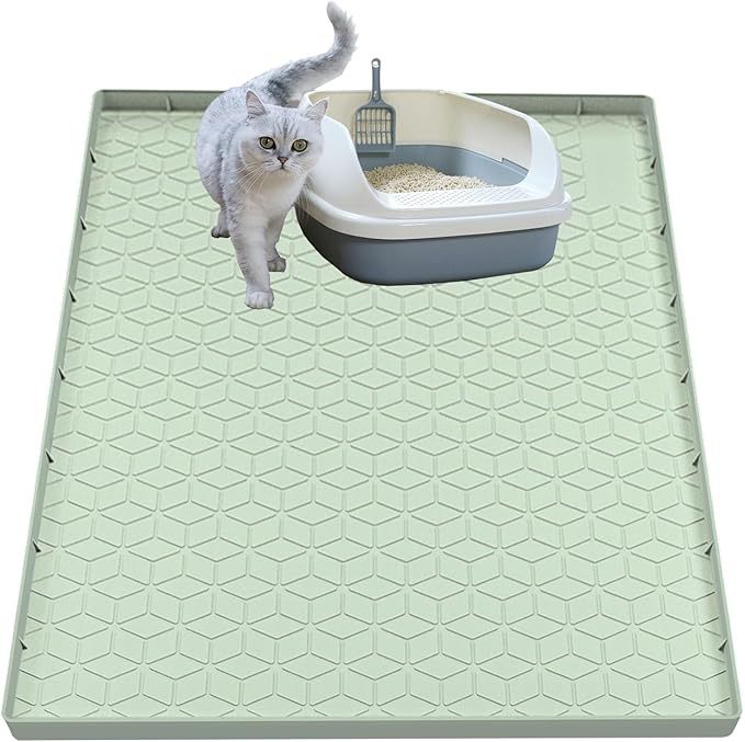 Cat Litter Mat, Silicone Large Cat Litter Trapping Mat for Litter Box - 31x22 in, Waterproof & Non-Slip, Durable & Easy Clean, Green