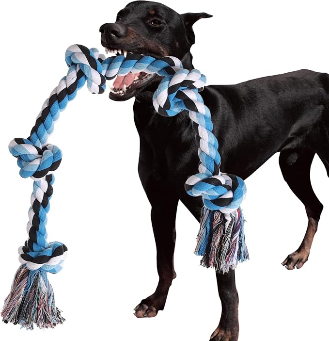 XIGOU Dog Rope Toys for Large Dogs Aggressive Chewers, Dog Chew Toys for Large Breed Indestructible, Heavy Duty Tough 3 Feet 5 Knots Dog Toy, Sturdy Rope toy for Dogs Tug of War Dog Toy Teeth Cleaning