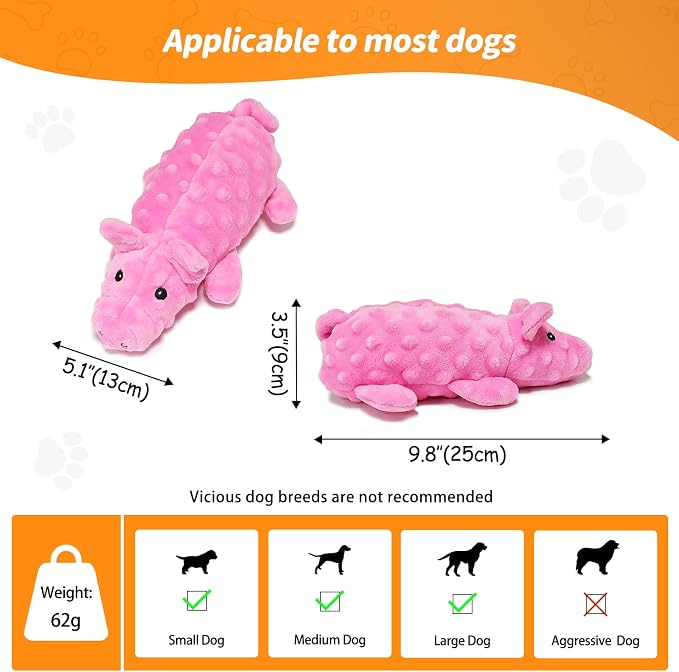 Plush Squeaky Dog Toys, 3 Pack Soft Stuffed Animals Dog Toy with Squeaker, Interactive Crinkle Dog Toys, Puppy Teething Chew Toy for Small, Medium & Large Breeds