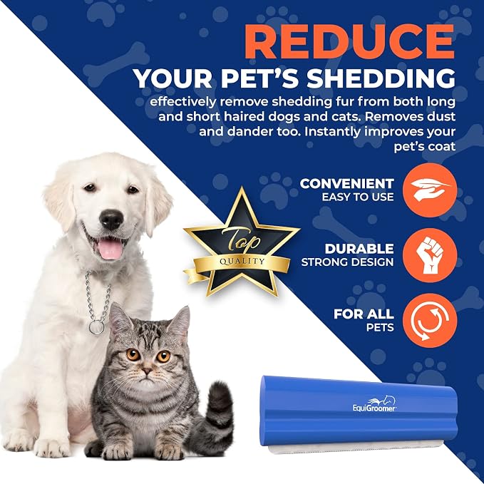 EquiGroomer 5-Inch Undercoat Deshedding Brush for Dogs & Cats, Blue | Best for dogs up to 100 lbs and cats of any size, short or long hair, stainless blade, no cutting or pulling