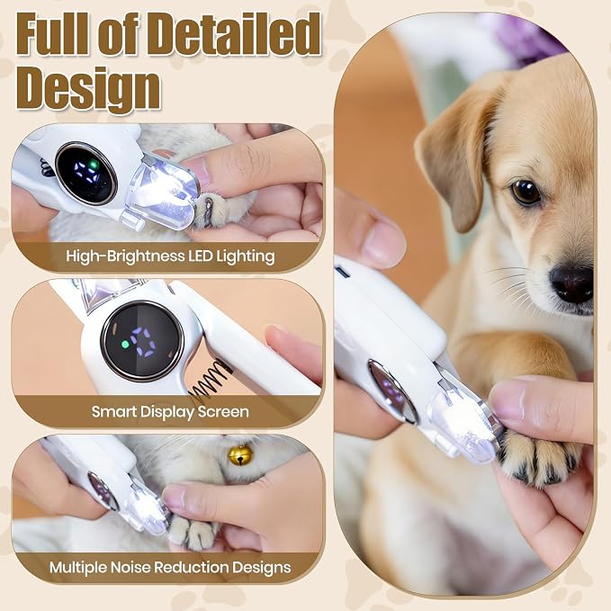 Rosvola Pet Nail Clipper Grinder, 2 in 1 Dog Nail Clippers & Dog Nail Grinder, Rechargeable Quiet Dogs Cats Claw Trimmer with LED Light for Small Medium Large Dogs