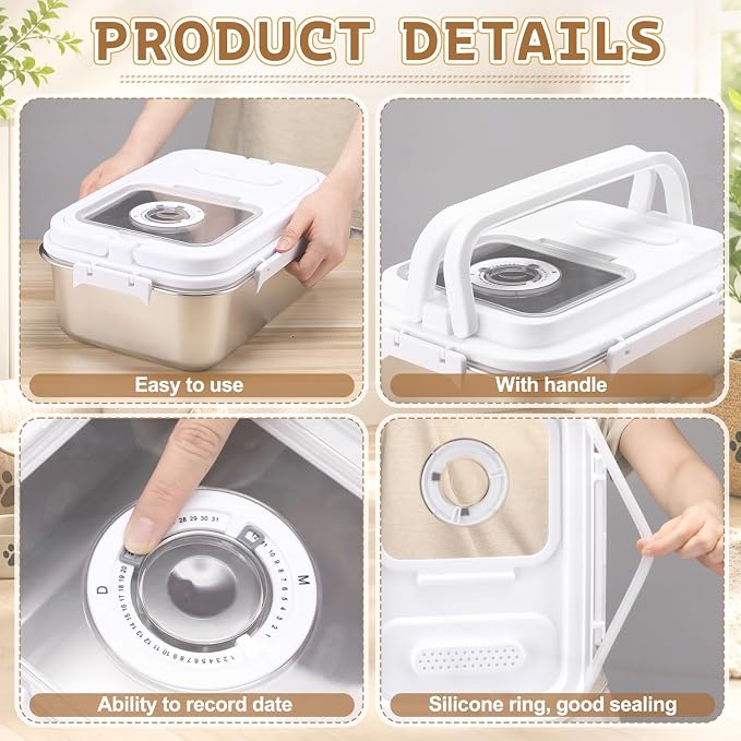 7-13 lb Stainless Steel Dog Food Storage Container | with Silicone Airtight Lid & Scoop, Easy Cleaning, Metal Pet Dog Cat Food Storage Container to Keep Fresh