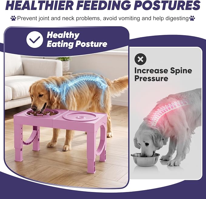 XIAZ Elevated Dog Bowls Large Breed Raised Dogs Bowl Stand Large/Medium Sized Dog Slow Feeder Dogs Bowls Food Water Stands 5 Heights Adjustable 9/11/12/14in Pet Feeder Dish Station