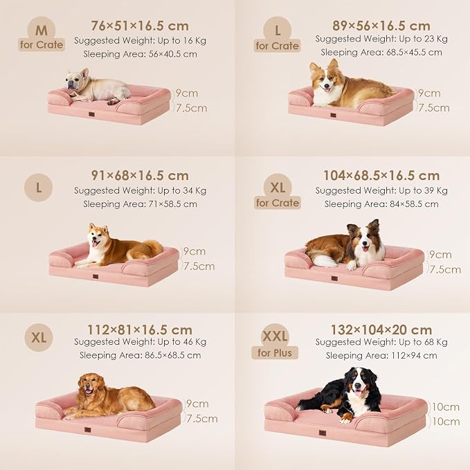 EHEYCIGA Orthopedic Dog Beds for Large Dogs, Waterproof Memory Foam Large Dog Bed with Sides, Non-Slip Bottom and Egg-Crate Foam Pet Couch Bed with Washable Removable Cover, Dusty Pink，36x27