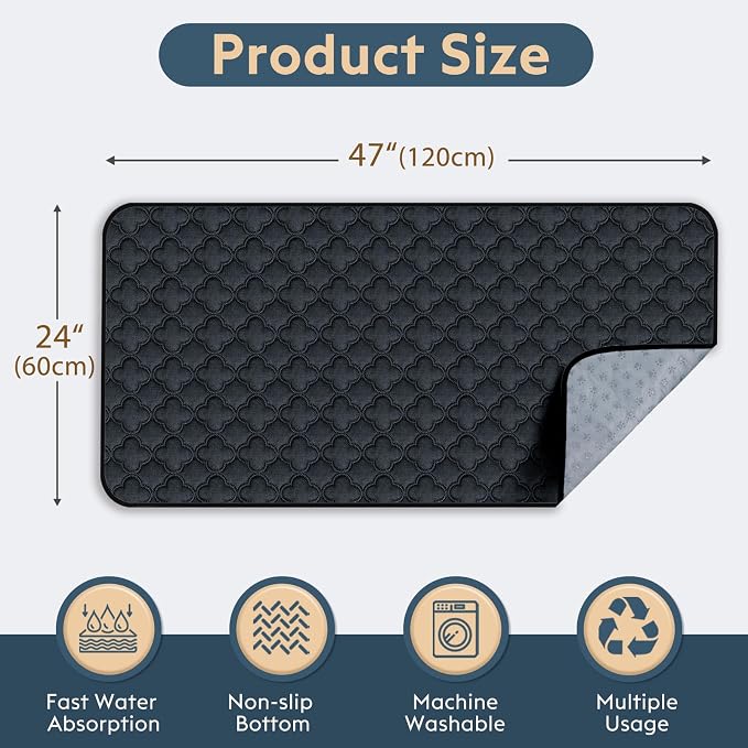 FunFurry Washable Guinea Pig Cage Liner - 4 Pack Reusable Washable Pee Pads，Waterproof Guinea Pig Bedding for Small Animal - Rabbit Bunny Hamster Puppy (Dark Grey, 24" X 47" - 4 Pack)