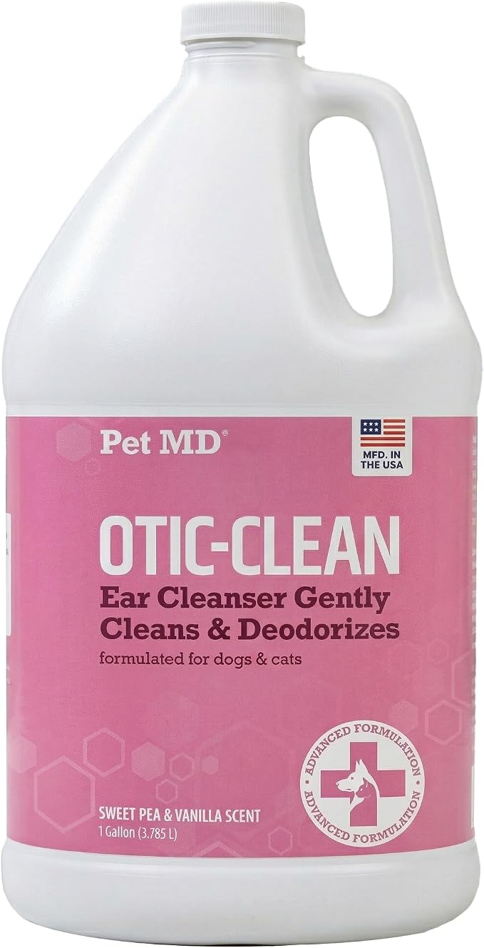 Pet MD Otic-Clean Ear Solution for Dogs & Cats - Pet Ear Cleaner - 1gal | Cleans and Reduces Wax Buildup to Help with Itch and Odor - Deodorizing Dog & Cat Ear Cleaner Solution