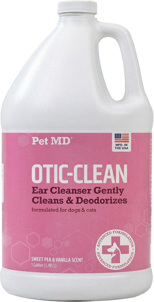 Pet MD Otic-Clean Ear Solution for Dogs & Cats - Pet Ear Cleaner - 1gal | Cleans and Reduces Wax Buildup to Help with Itch and Odor - Deodorizing Dog & Cat Ear Cleaner Solution