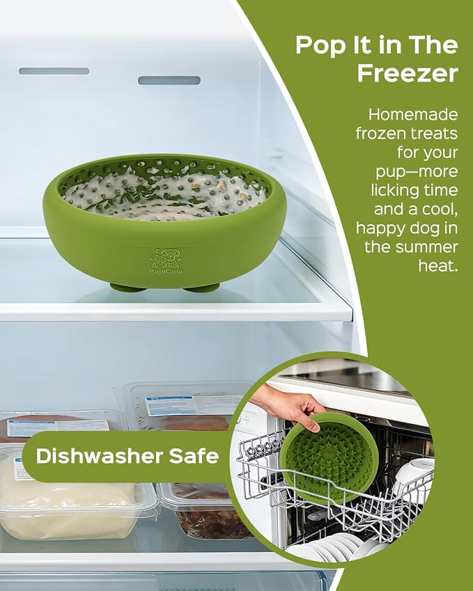 Dog Lick Bowl for Dogs S, Lick Mat, Slow Feeder Lick Bowl with Strong Suction, BPA-Free Silicone, Freeze Licking Bowl for Anxiety Relief, Enrichment & Distraction, Dishwasher Safe（Green， S）