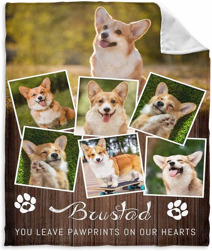 Personalized Pet Memorial Blanket You Leave Paw Prints on Our Hearts Blanket Custom Loss of Dog Memorial Fleece Blankets Memory Throw Blanket Gift for Grieving Pet Owner 50X60 Inch
