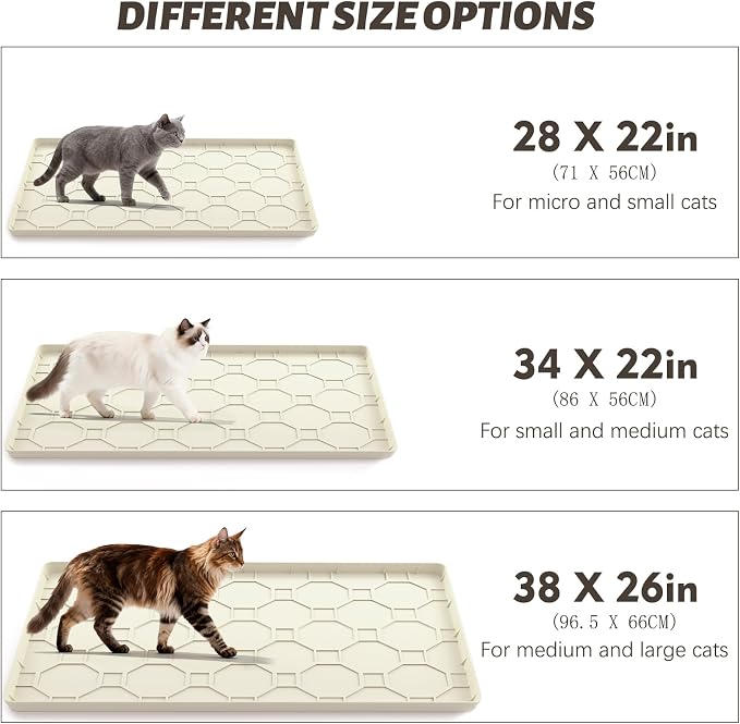 Silicone Cat Litter Mat for Litter Box-28" X 22" Litter Mat for Cat, Waterproof & Leak-Proof Trapping Design, Non-Slip Durable Easy to clean (Beige)