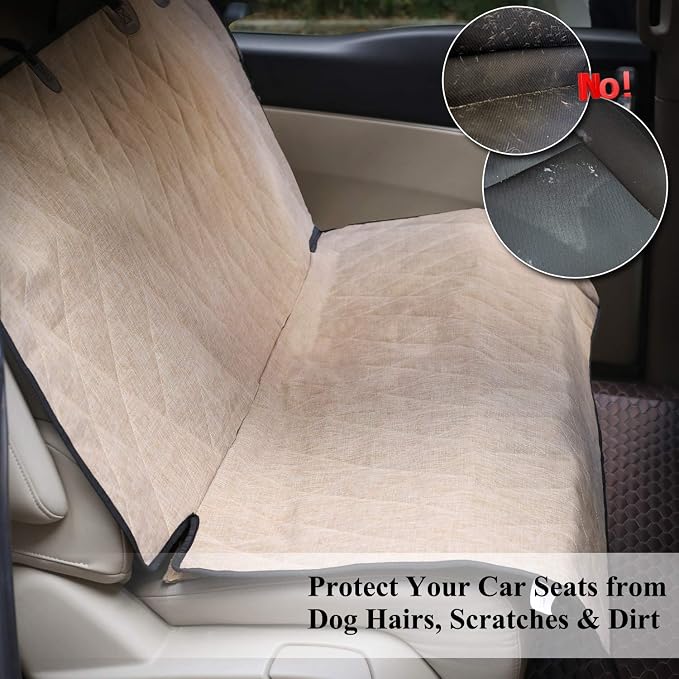 VIVAGLORY Dog Seat Covers, Dog Backseat Cover Pet Bench Protectors with Anti-Slip Backing, Back Seats Cover Rear Seat Covers Car Seat Cover for Dogs, Heather Khaki, 46" L * 52" W | Backseat Cover for Car Suv & Truck, Back Rear Backseat Bench Protector