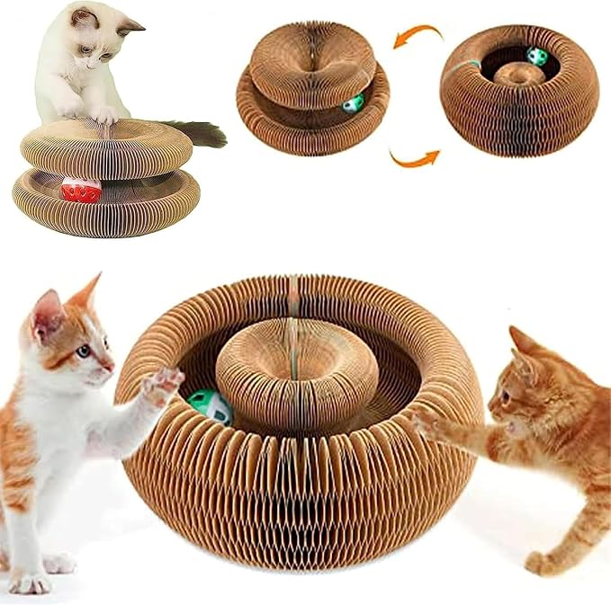 Kitty Curls Cat Toy,Cardboard Cat Scratcher,Magic Organ Cat Toy,Foldable Recyclable Cat Accordion Toy for Indoor Cat Playing,Interactive Scratch Pad with Toy Ball(1pc)