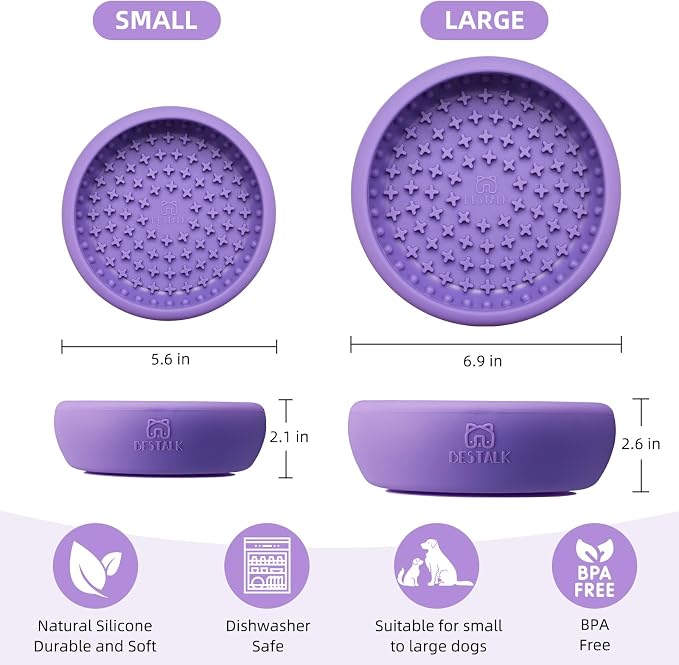 Dog Lick Bowl, Bestalk Anxiety Relief Lick Mat for Dogs, Non-Slip Freeze Licking Bowl Enrichment Puzzle Feeder for Distraction, BPA Free Silicone, Dishwasher Safe(Purple,L)