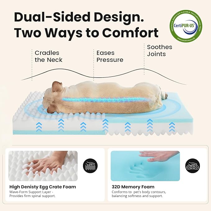 OhGeni Orthopedic Waterproof Dog Bed for Medium Dogs, Machine-Washable Removable Cover in Easy-Clean Fabric, Reversible Memory Foam & Easy-Carry Handle, Suitable for Crate, 30 inch (Gray)
