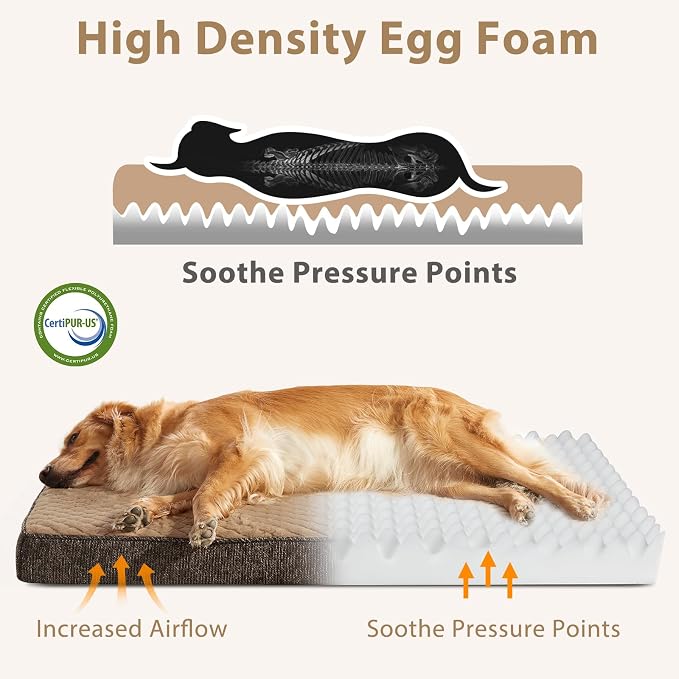 JOEJOY Orthopedic Dog Bed for Small Dogs, Washable Dog Crate Bed Small Sized with Removable Cover, Egg Memory Foam Pet Beds, Brown, 23"x17"