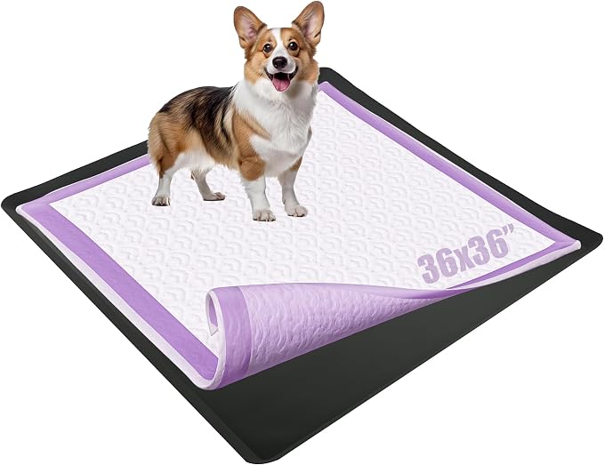 TidyFriend Dog Pee Pad Holder Tray Fits for 36” x 36” Wee Wee Pee Pads - Stable Grip, Raised Edges, Quick-Wipe Silicone Surface Dog Potty Tray Holder for Indoor Flooring Protection (Black)