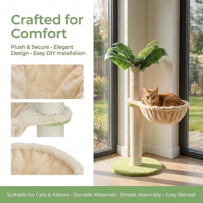Toyvian Cat Tree Bed Hammock Plush Window Cat Perch Attachment with Scratching Board Hanging Basket Nest for Indoor Climbing Resting and Play on Furniture