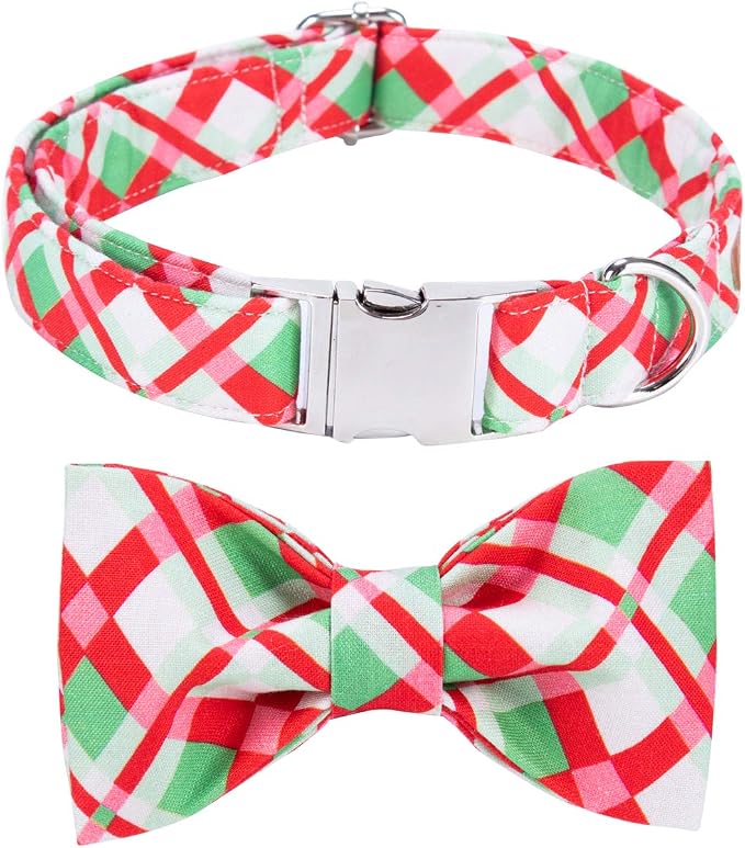 Lionet Paws Christmas Dog Collar with Bowtie Durable Adjustable Handmade Comfortable Bow Tie Dog Collar Cat Collar with Metal Buckle for XL Dogs,Party,Festival,Holiday Style,Neck 16-26in